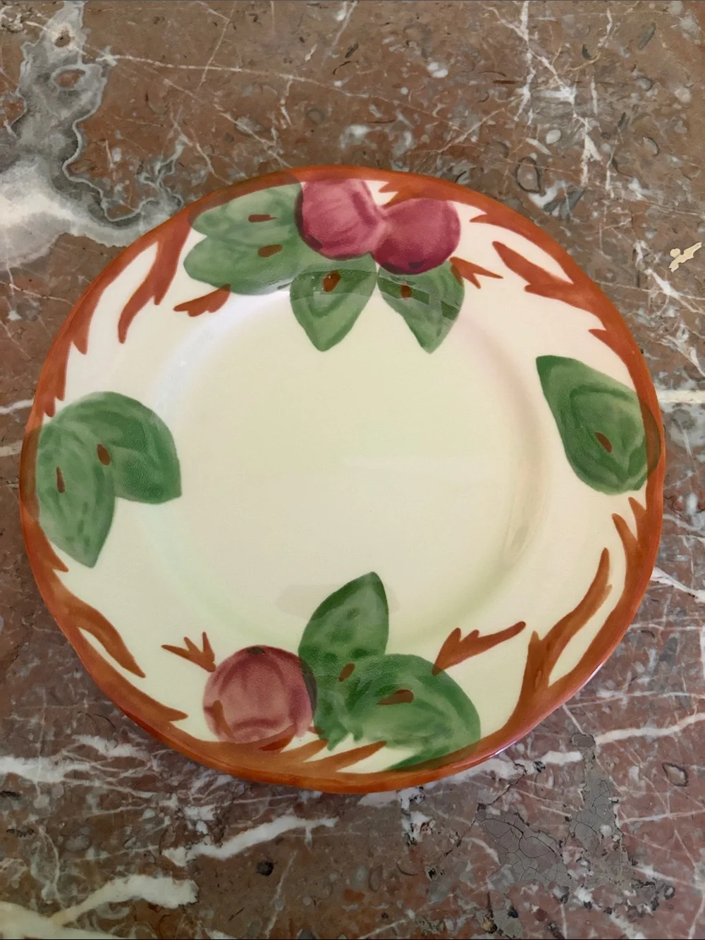 Franciscan Hand-Painted Fruit Salad Plate - Green, Pink & Rust, set of 8